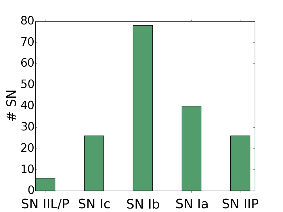 Histogram of supernova type classifications